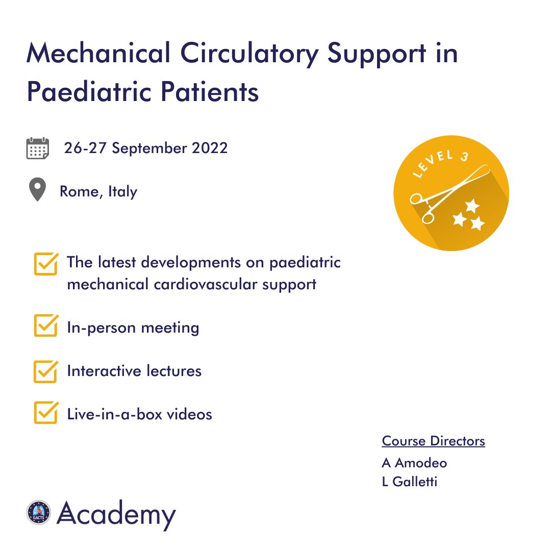 EACTS's tweet photo. Join us in Rome this September for a 2-day course that explores the latest developments in paediatric mechanical cardiovascular support for both short-term and long-term care. Browse the programme and register 👇 https://t.co/65dCEQUGVa https://t.co/wxd2Wmboq7