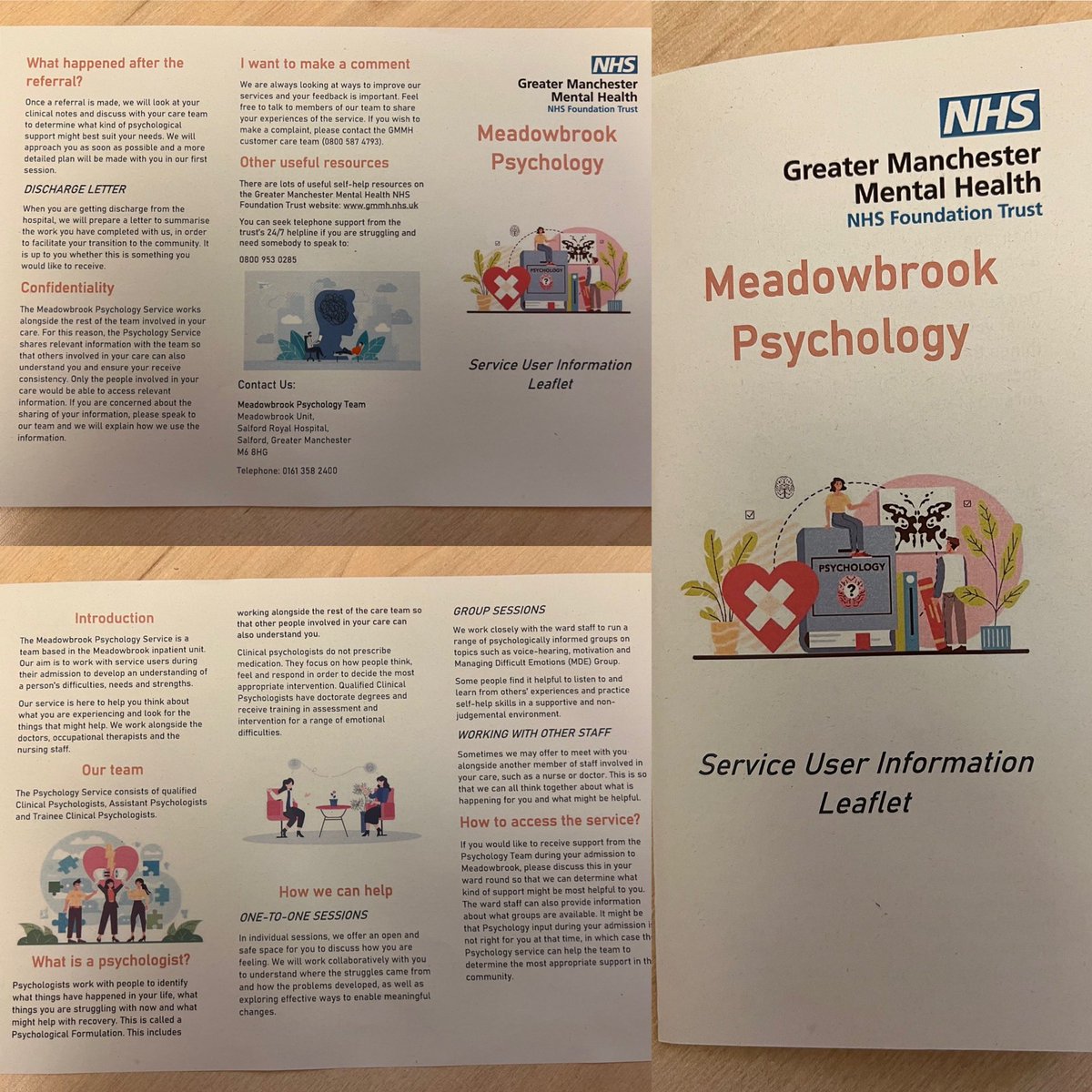 Cara Oates (@caraoates1) on Twitter photo Love these Psychology Information Leaflets that our Assistant Psychologist has created for our service users.
This will help to support our service users understand the service we offer 🌟
<a href="/GMMH_NHS/">Greater Manchester Mental Health</a>
#TakeALookAtMeadowbrook Love these Psychology Information Leaflets that our Assistant Psychologist has created for our service users.
This will help to support our service users understand the service we offer 🌟
<a href="/GMMH_NHS/">Greater Manchester Mental Health</a>
#TakeALookAtMeadowbrook