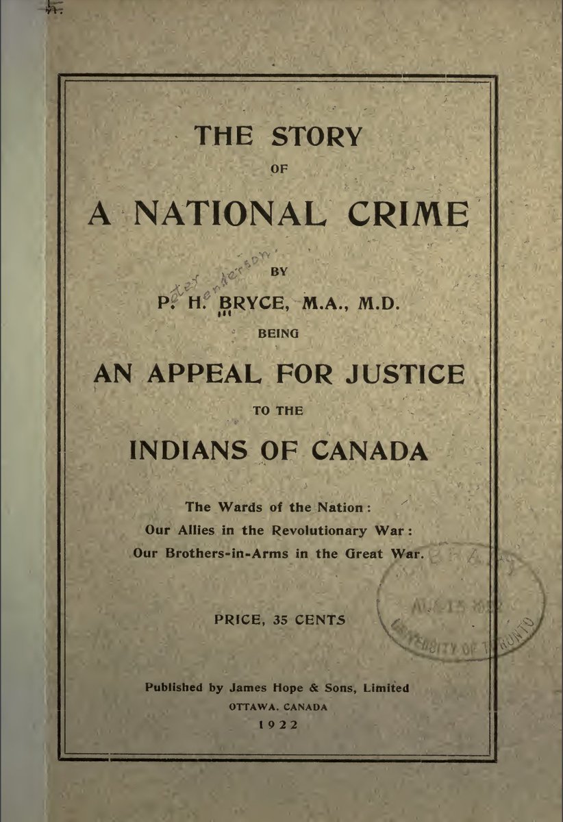 Are you aware 2022 marks the 100th year since the release of Dr. P.H. Bryce’s pamphlet, The Story of A National Crime? Here he exposes the Canadian government's creation of conditions in Residential Schools that lead to disturbingly high rates of student deaths. #OrangeShirtDay