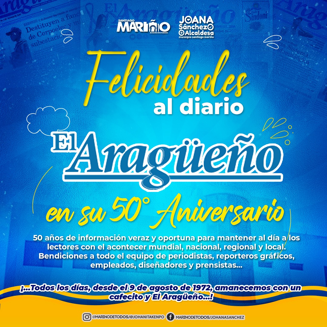 iapcmarino's tweet photo. #09Ag 🎉 Nuestro Director General @Ginfriddo en nombre de la Gran Familia de la chaqueta Naranja @iapcmarino envía felicitaciones a los periodistas, directivos y trabajadores del duarioa @ElAragueno por arribar a su aniversario 50. https://t.co/AKPpR5hLvm