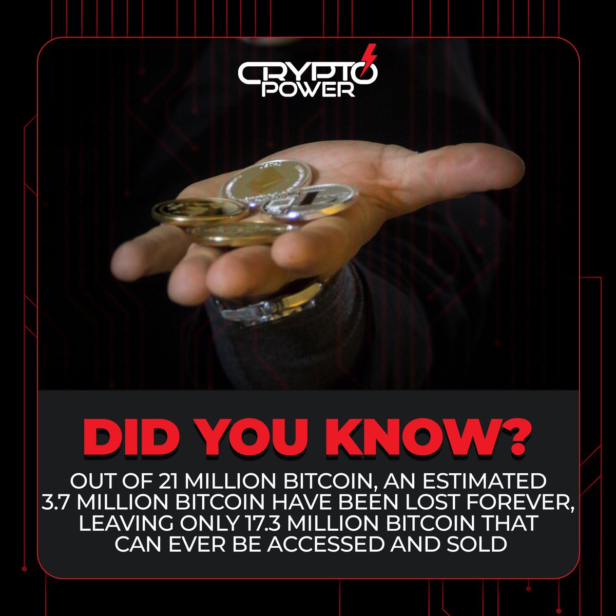 Crypto__Power's tweet image. Out of 21 million bitcoin, an estimated 3.7 million Bitcoin have been lost forever, leaving only 17.3 million Bitcoin that can ever be accessed and sold
.
Follow us on 👉
@Crypto__Power
.
#crypto #Bitcoin #opensea #cryptotraders #cryptoart #cryptocurrency