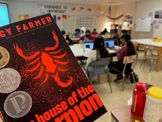 Harshman_MMS's tweet photo. 7th Grade students are all reading House of the Scorpions in their morning advisory. We started today and students are already engaged in this book. Stay posted for all the fun grade level wide activities planned. #StartStrongIPS #Literacy #HarshmanLeadsTheWay https://t.co/hrAWXXuNb0