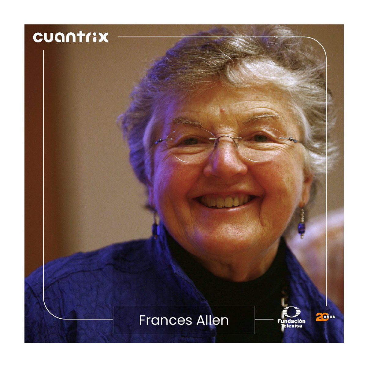 Cuantrix (@cuantrixmx) on Twitter photo Frances Allen fue una científica informática estadounidense y pionera en el campo de optimizar compiladores. Fue la primera mujer en convertirse en IBM Fellow, y en 2006, ¡se convirtió en la primera mujer en ganar el Premio Turing! Frances Allen fue una científica informática estadounidense y pionera en el campo de optimizar compiladores. Fue la primera mujer en convertirse en IBM Fellow, y en 2006, ¡se convirtió en la primera mujer en ganar el Premio Turing!