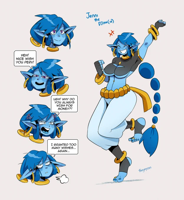 NEW OC DROP! Meet Jenni the Djinn(ie)! A Djinn who got fired from her genie job cause she granted wished in a terrible way!
Even thou she is free from the lamp she still has the (BAD) habit of granting random wishes so watch out! 🙃. 