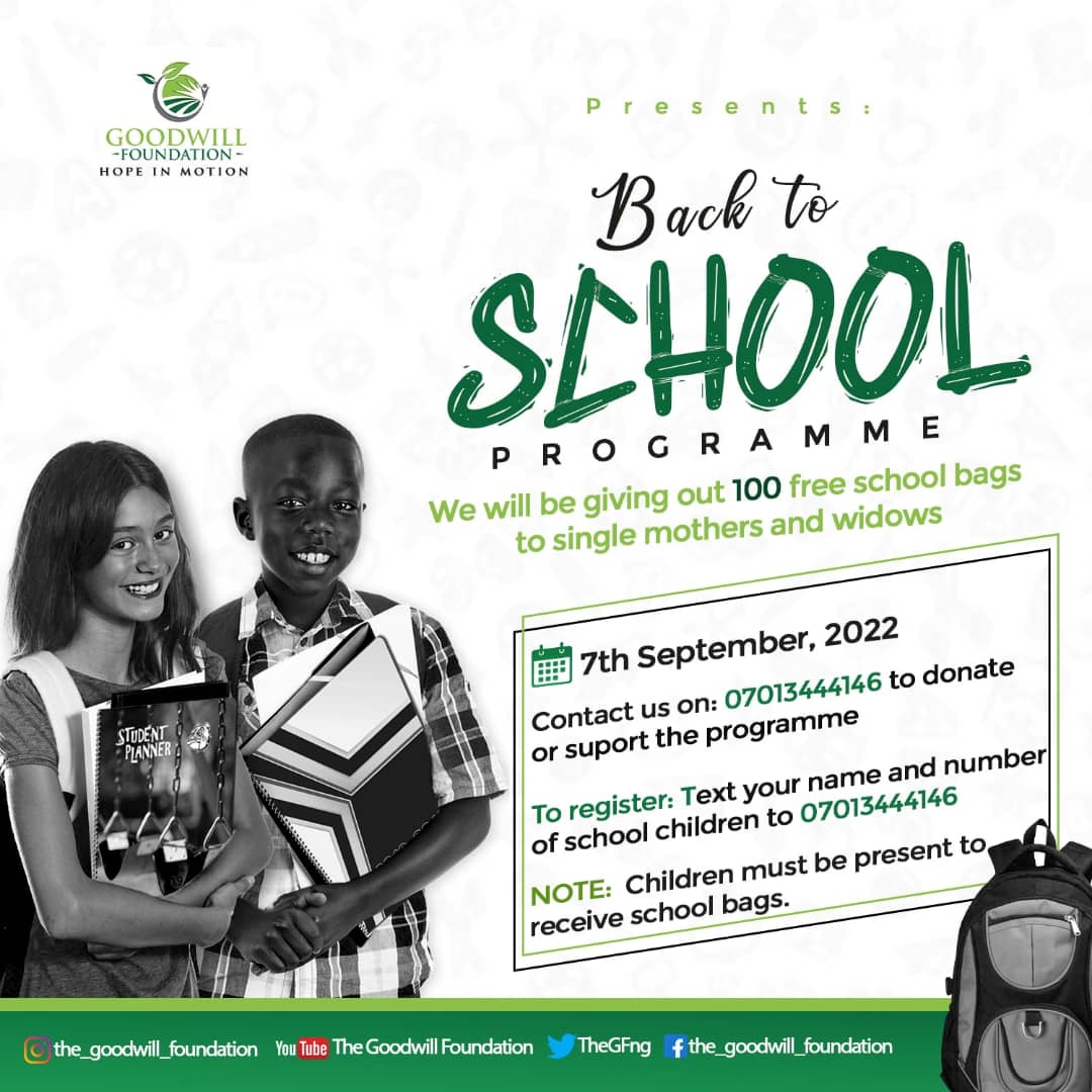 TheGFng's tweet photo. "Let us remember: One book, one pen, one child and one teacher can change the world."- @Malala

Are you a Single mother with Children between the age of (3 - 16) resuming school for the next academic session?Come along with your children on the 7th of September 2020 .... ..
#NGO https://t.co/PuiZlbpj2v