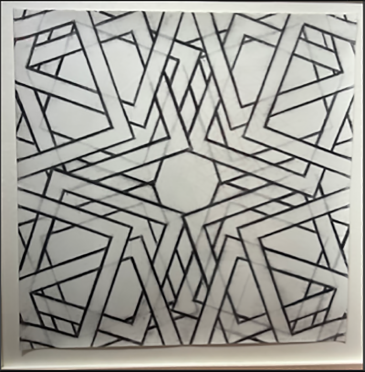 atriumgallery's tweet photo. This week's feature is "Untitled,"2001. It is a striking and calm charcoal on paper work, displaying so clearly Morriss's enticing geometric patterns.  The precision, open space, and pattern of overlapping lines bring an intriguing composition to a calm and beautiful conclusion. https://t.co/C7hrBYipoh