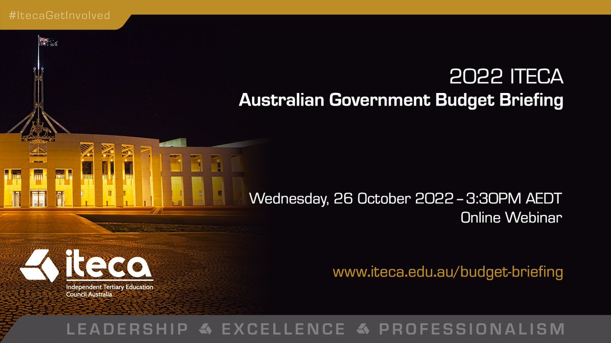 ITECAust's tweet photo. The 2022 ITECA Australian Government Budget Briefing provides an expert in-depth analysis of how the new Australian Government's budget on 25 October 2022 will affect independent skills training and higher education providers.
Register At: https://t.co/yIGn69Umvh https://t.co/RmwCBhtLN9
