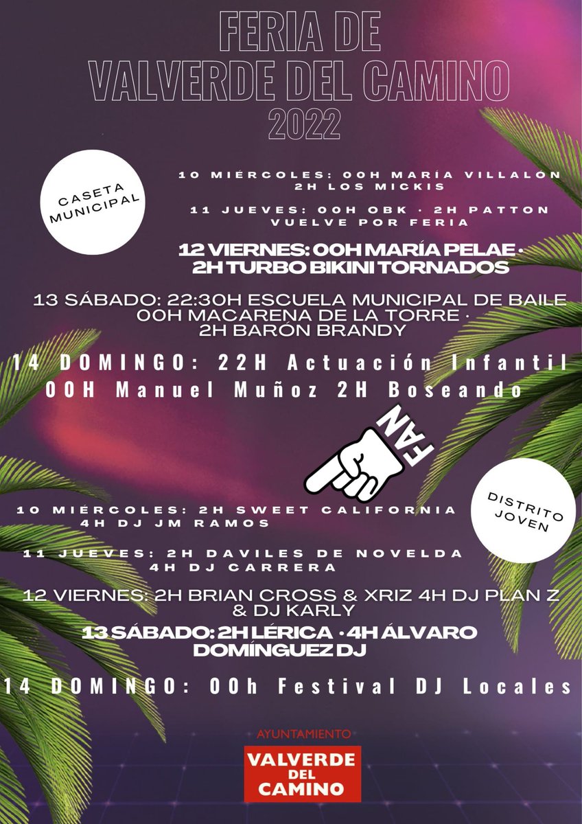 Mañana <a href="/SweetCalifornia/">Sweet California</a> estará actuando en Valverde del Camino (Huelva)

📌 DISTRITO JOVEN (Feria de Valverde del camino) - 2:00AM

¡A darlo todo! ❤️‍🔥