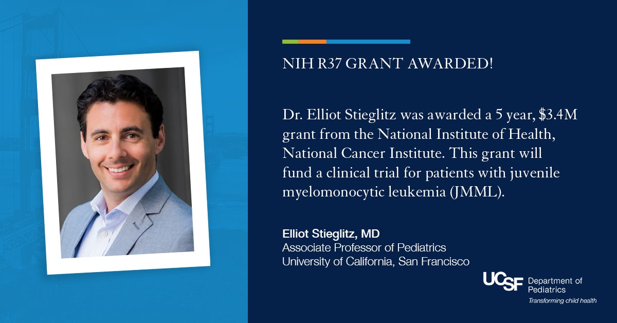 UCSFPediatrics's tweet image. Congratulations to Dr. Elliot Stieglitz for receiving a $3.4M grant from @theNIC @NIH! This grant will fund a clinical trial for patients with #JMML conducted through the Therapeutic Advances in Childhood Leukemia &amp;amp; Lymphoma consortium across the US.
#transformchildhealth