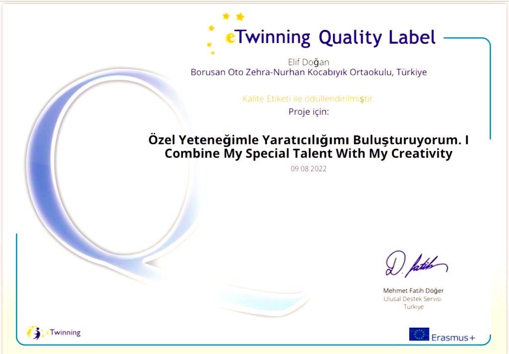 Okulumuzda yürütülen “Ambassadors of Nature” ve “I Combine My Special Talent With My Creativity” #etwinning projeleri Ulusal Kalite Etiketi ile ödüllendirilmiştir. Proje öğretmenlerimizi ve öğrencilerimizi kutlarız.
<a href="/memleventyazici/">Levent Yazıcı</a> <a href="/eTwinning_ist/">eTwinning İstanbul</a> <a href="/CevatDervisoglu/">Cevat Dervişoğlu</a> <a href="/Avcilarilcemem/">Avcılar İlçe Millî Eğitim Müdürlüğü</a>