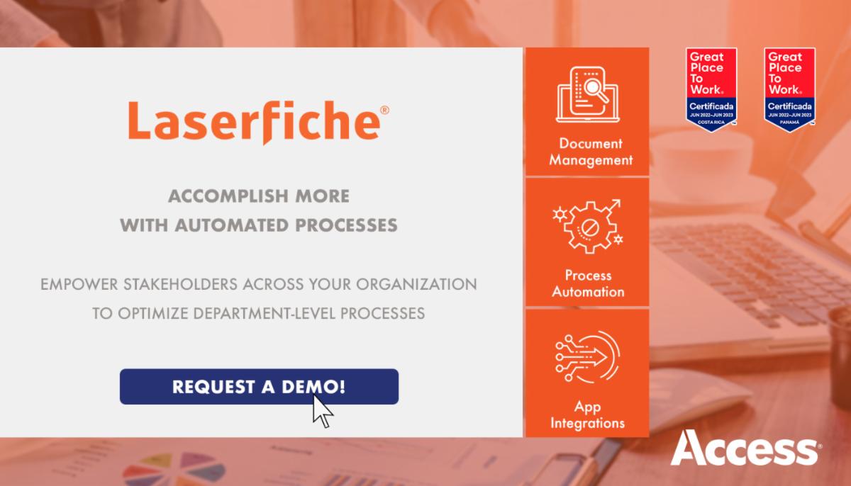 Access_Latam's tweet image. Learn more about Business Process Automation with Laserfiche!

Contact us:

Costa Rica +506 4002-3854
accesscorp.com/es-cr/contacto/

Panamá +507 224-6033
accesscorp.com/es-pa/contacto/

#Automation #Digitization #ScanOnDemand #Laserfiche #BPO