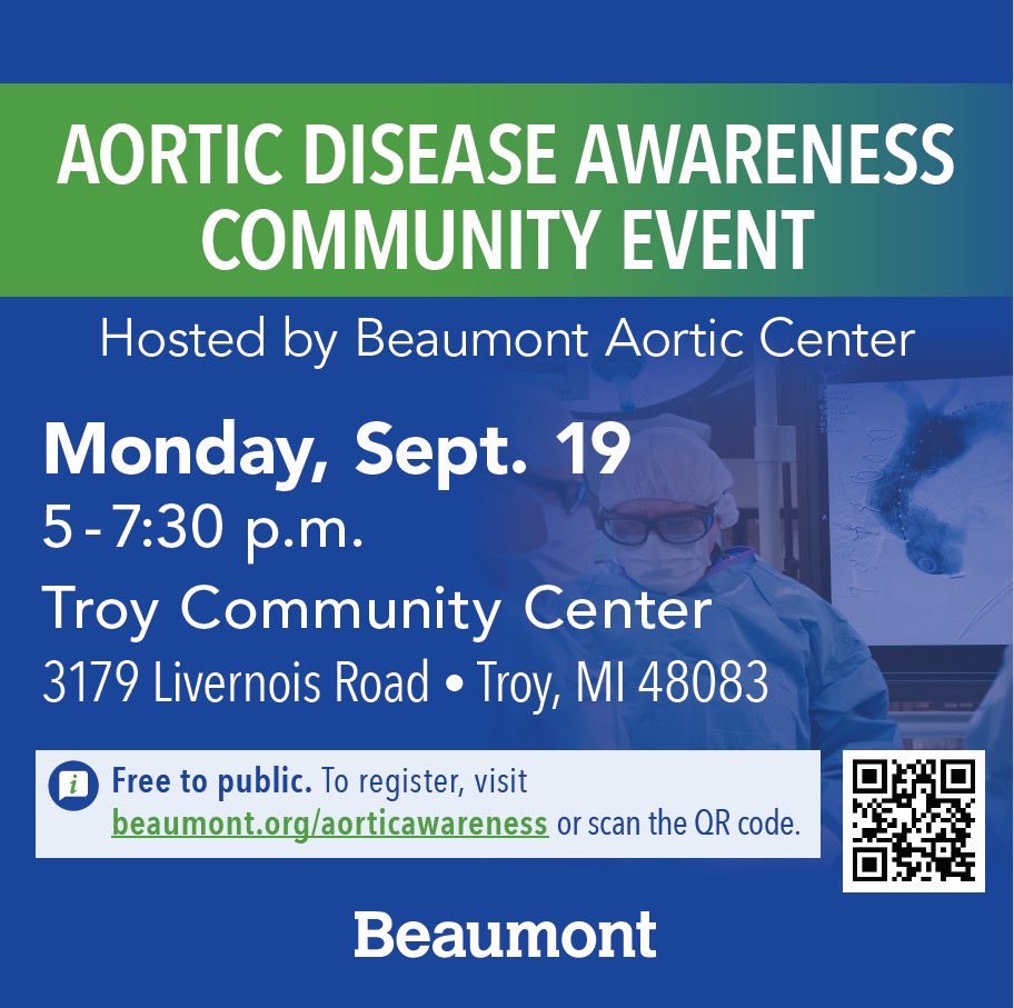 Jordan Bradshaw (@jordbradshaw20) on Twitter photo Beaumont Aortic Center is hosting a FREE Aortic Disease Awareness community event on September 19. It will feature education booths on heart health and a short program from <a href="/BeaumontHealth/">Beaumont Health</a> faculty, patients and <a href="/MarfanFdn/">TheMarfanFoundation</a>. For more details visit Beaumont.org/aorticawareness Beaumont Aortic Center is hosting a FREE Aortic Disease Awareness community event on September 19. It will feature education booths on heart health and a short program from <a href="/BeaumontHealth/">Beaumont Health</a> faculty, patients and <a href="/MarfanFdn/">TheMarfanFoundation</a>. For more details visit Beaumont.org/aorticawareness