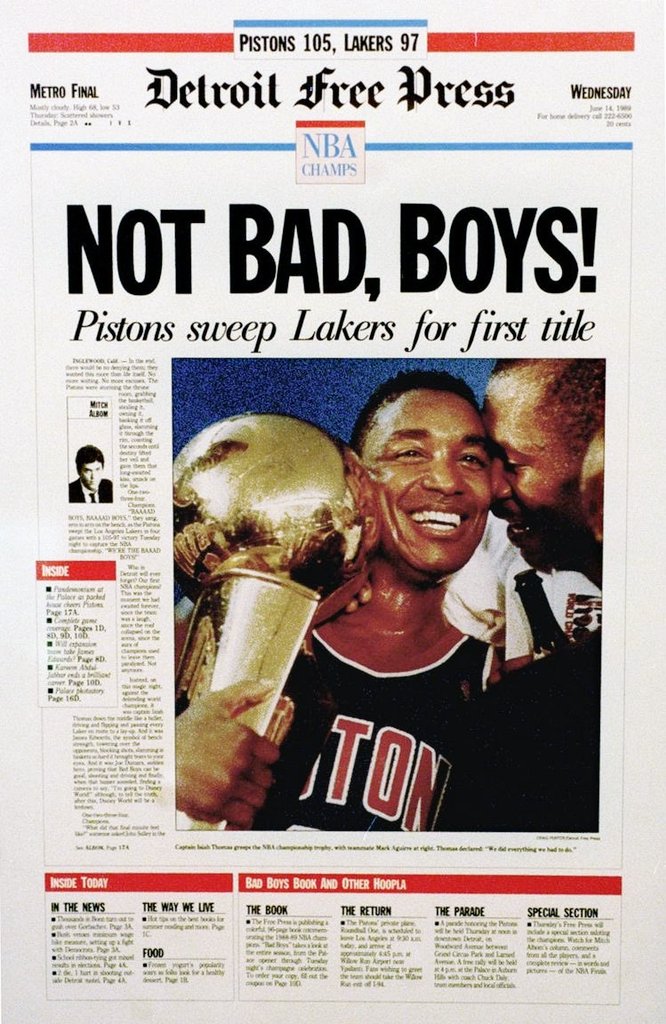 "Not Bad, Boys" 
Isiah Thomas and his Detroit Pistons get their first NBA Title in 1989.