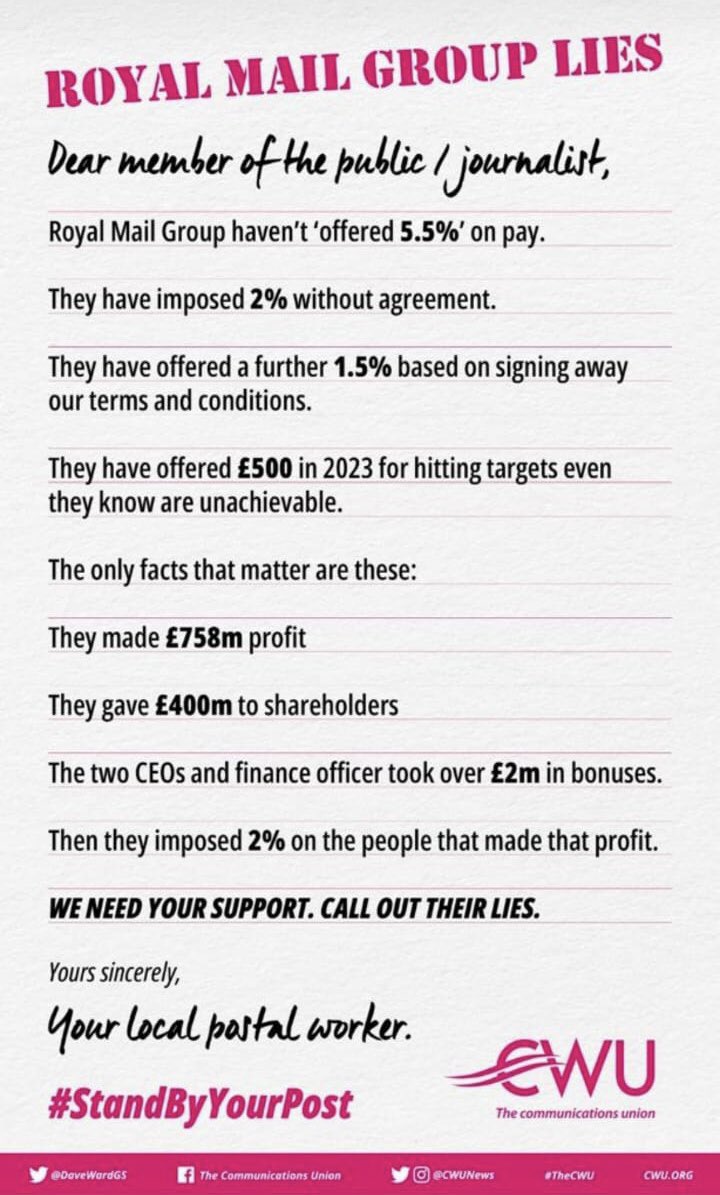 BurnsyAFC's tweet photo. We will be going on strike at Royal Mail to protect jobs and pay. 

Back your Postie @CWUnews 

#royalmail #postal #postalworkers #strikeaction #backyourpostie https://t.co/v04BtuV5nh