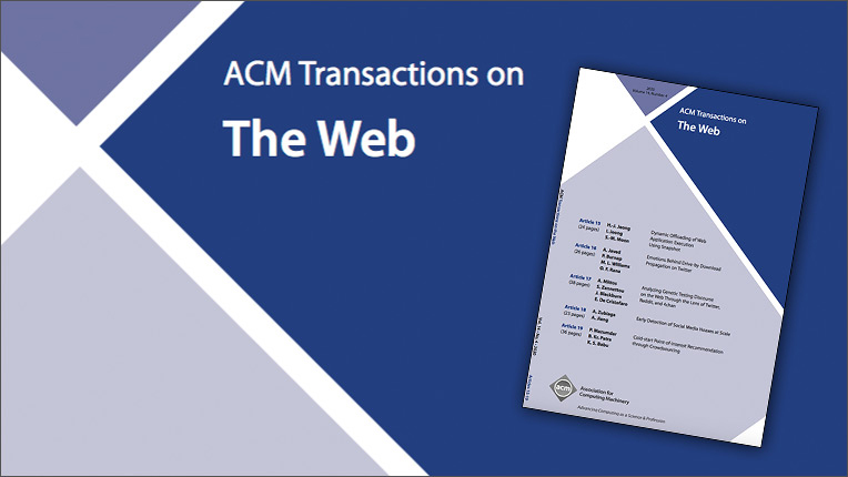 Ryen White (@ryen_white) on Twitter photo Great to see that the <a href="/TWebACM/">ACM Transactions on the Web</a> impact factor is up once again to 3.350 (from 2.043 last year). Thanks to all the authors who contributed! To submit your article, please visit: bit.ly/2N7dUTO Great to see that the <a href="/TWebACM/">ACM Transactions on the Web</a> impact factor is up once again to 3.350 (from 2.043 last year). Thanks to all the authors who contributed! To submit your article, please visit: bit.ly/2N7dUTO