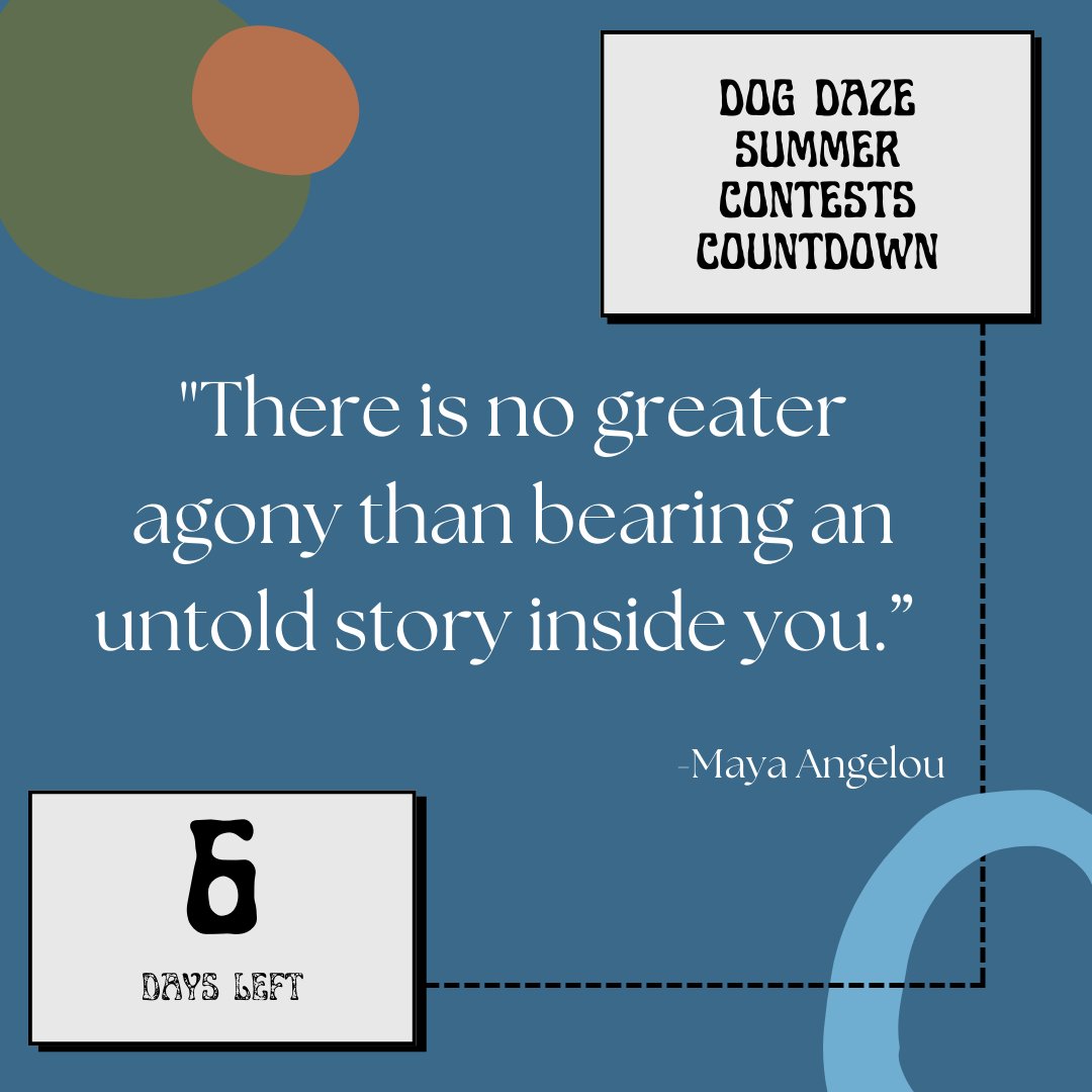 Today for our countdown, we bring you a quote from Maya Angelou as a reminder of all the stories inside you, the ones that beg to be let loose. Get them on paper, give them a voice, and send them our way!
#writingcontests #writingcontest #poetrycontest #flashfictioncontest