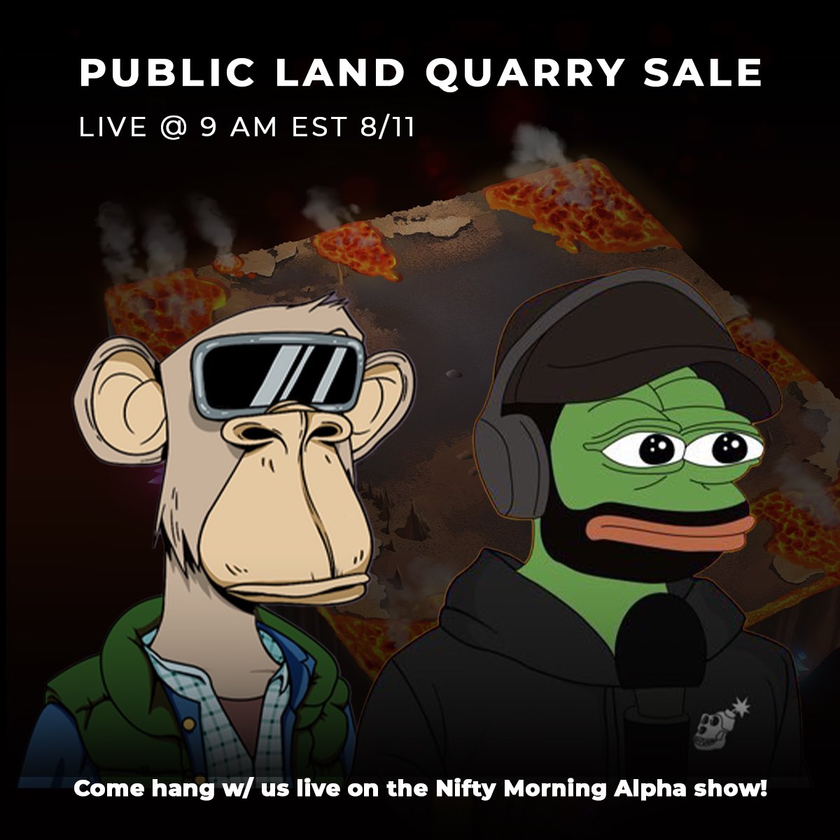 Stoked to kick off our public land quarry sale on the Nifty Morning Alpha show this Thursday 8/11 at 9 am EST ! 

Can’t wait to chat Yetis <a href="/piovincenzo_/">Pio</a> &amp; <a href="/allnick/">Nick O’Neill</a> 🥶