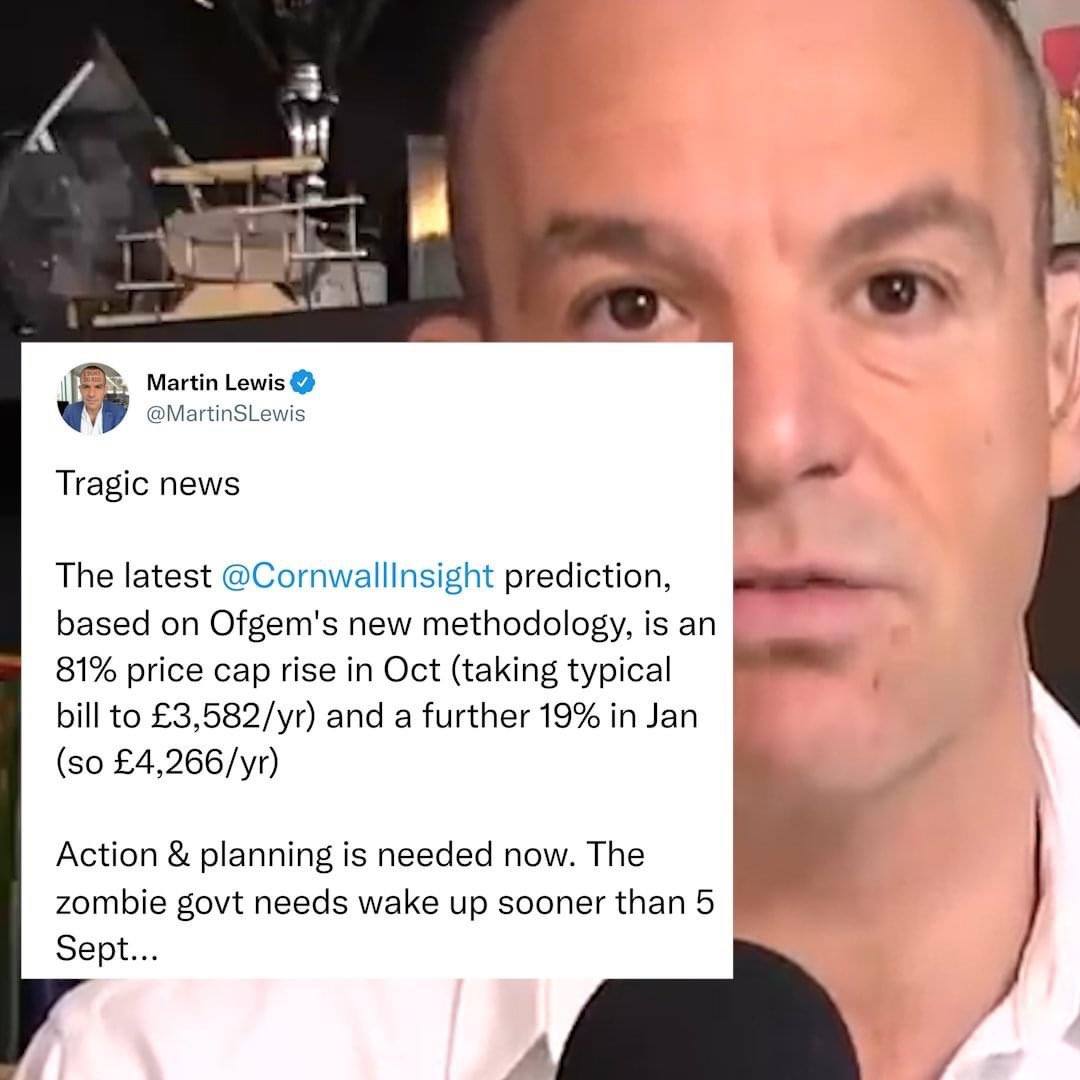 😡 UK Government is asleep at the wheel with the #CostOfLivingCrisis.

❗️ We can’t afford to wait until Tory leadership mess is over in Sept for action to be taken.

‼️ Our health and well-being, public services, jobs and businesses are at risk! #ToriesOut

See 👉 <a href="/MartinSLewis/">Martin Lewis</a>