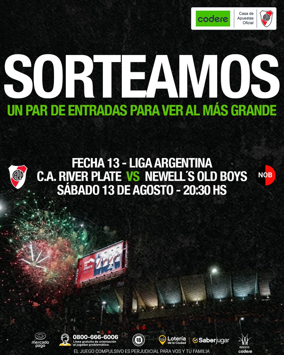 😍 SORTEO EXPRESS PARA VER A RIVER 😍

➕ Seguinos
❤️ Like + 🔁 RT
📍 Residir en CABA o Gran Buenos Aires.

Y listo, ya estás participando.

El jueves al mediodía elegimos al ganador 😎