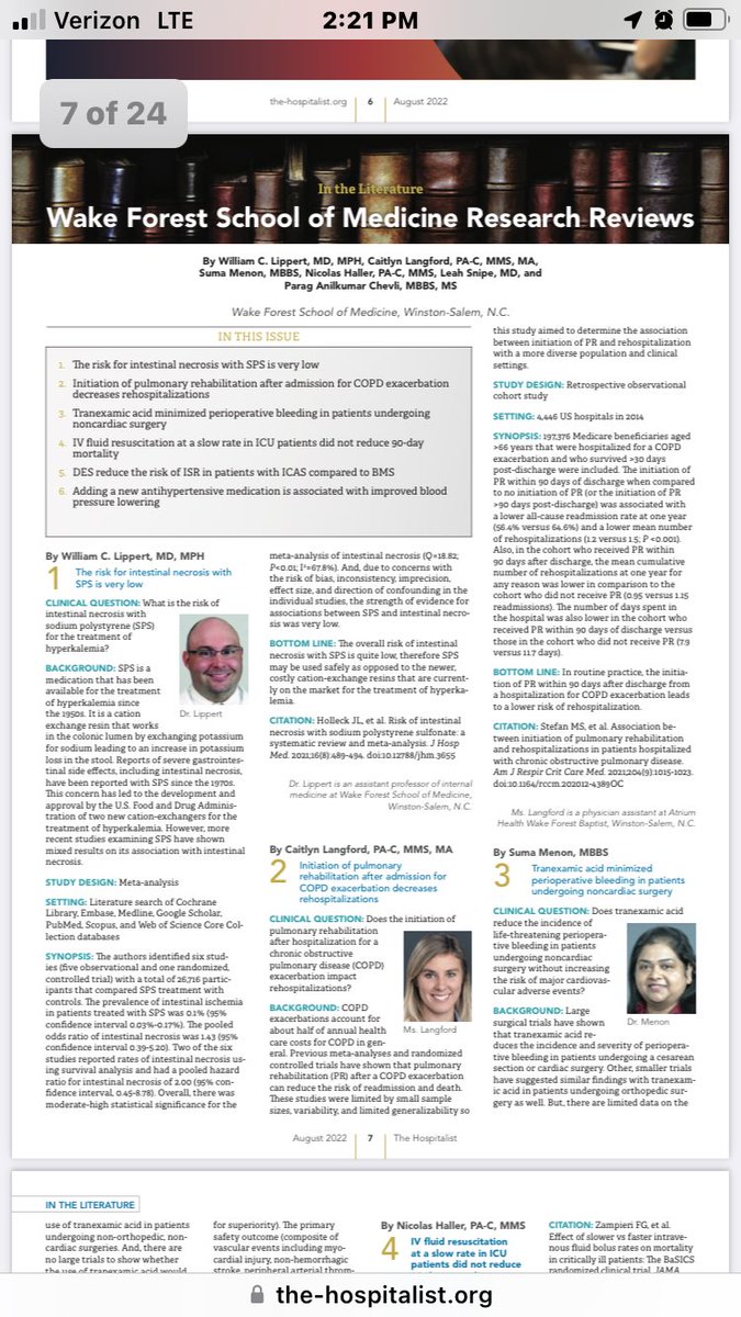 Congratulations to Dr Stephanie Murphy from Atrium Charlotte! Congratulations to Dr Will Lippert, Caitlyn Langford, PA-C, Dr. Suma Menon, Nico Haller, PA-C, Dr. Leah Snipe, and Dr. Parag Chevli from Atrium Wake! I am proud of our team for being highlighted in The Hospitalist.