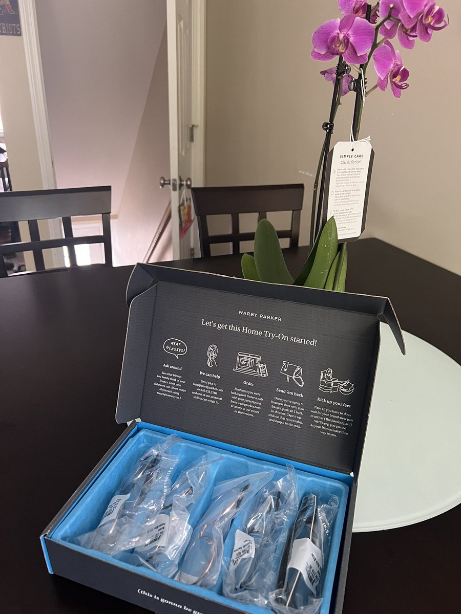 TarnyaCarrier's tweet photo. @goe_anita look what my son got in the mail! He asked me about buying new prescription glasses so I sent him my blog post about @WarbyParker and he was sold. He tried the home try-on and fell in love with a pair! #snhusmm https://t.co/9M2etXU44w