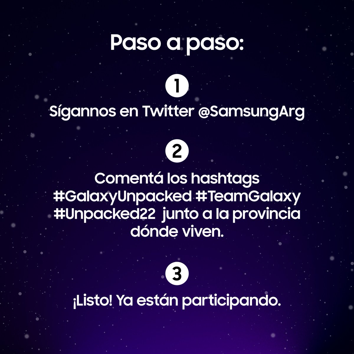 SamsungArg's tweet photo. ¡Llega un nuevo #GalaxyUnpacked y vos podés ser parte con este sorteo por unos Buds2!💜
✅ Seguinos en Twitter
✅ Comentá los hashtags #GalaxyUnpacked #TeamGalaxy #Unpacked22
✅ Indicanos de qué provincia sos
¡Listo! Ya estás participando 🥳 Más info en https://t.co/UwkIUtiDig https://t.co/RXCyfrtdL3