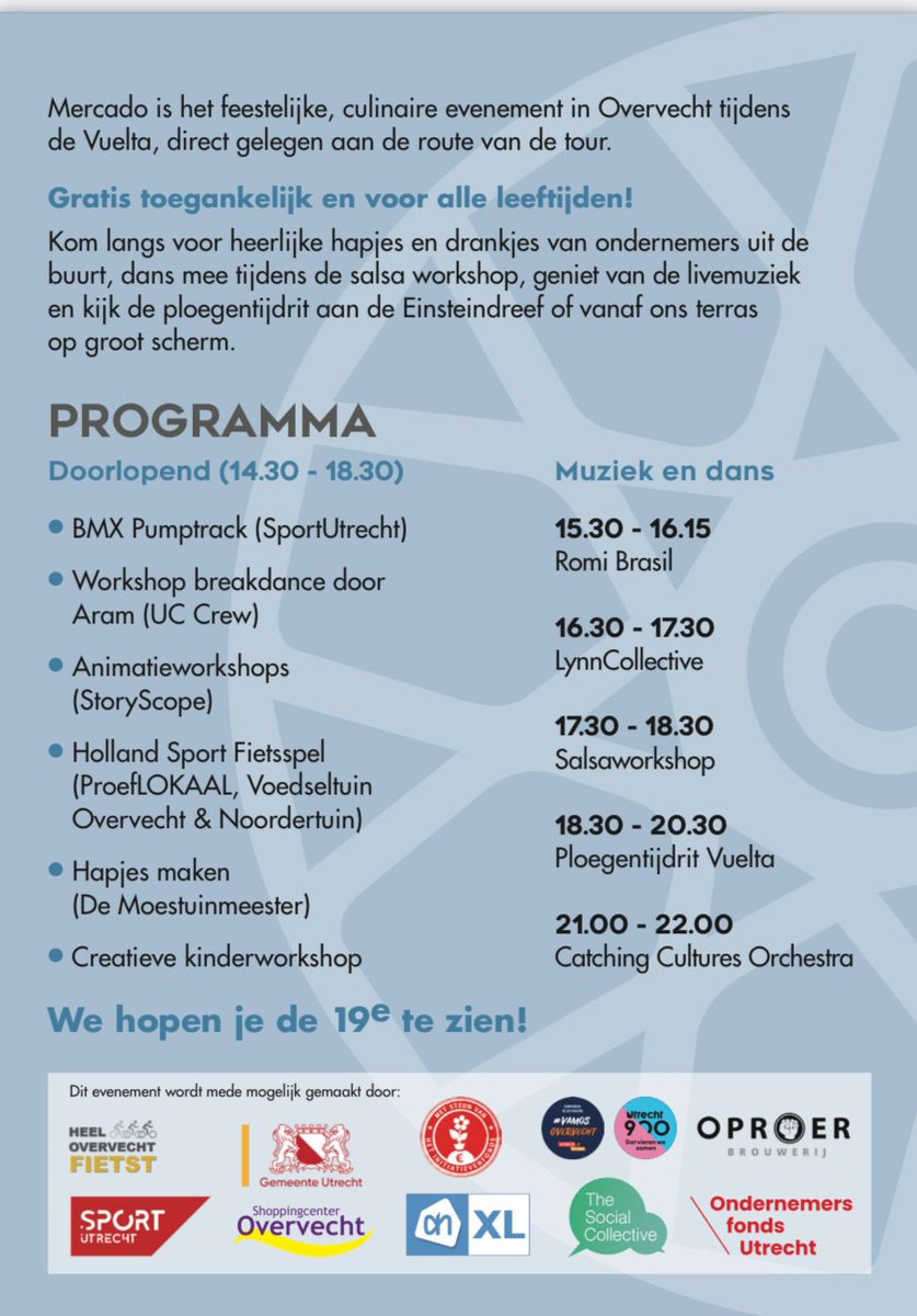 Hieronder het hele programma van de Mercado. De weersvoorspellingen zijn perfect. Kom met de fiets of lopend, verwachting is dat het druk zal zijn. Ook zijn er meerdere wegen afgesloten. 3/3