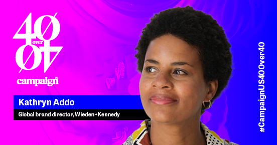CampaignLiveUS's tweet photo. Congratulations to @kat_addo, @WiedenKennedy, on being named to this year's Campaign US 40 over 40 list! #Campaign40over40! https://t.co/zUw5dWhLWE https://t.co/uLkZM0MhcZ