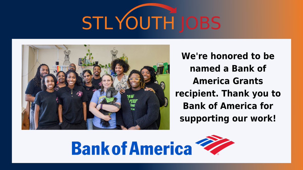 Thank you to <a href="/BankofAmerica/">Bank of America</a> for recognizing our work supporting young job seekers and naming us a #BofAGrants recipient. These contributions are critical to our goal of serving the St. Louis community. 

#BofAGrants #partnerships #Stlouis #opportunities #employment #stlyouthjobs