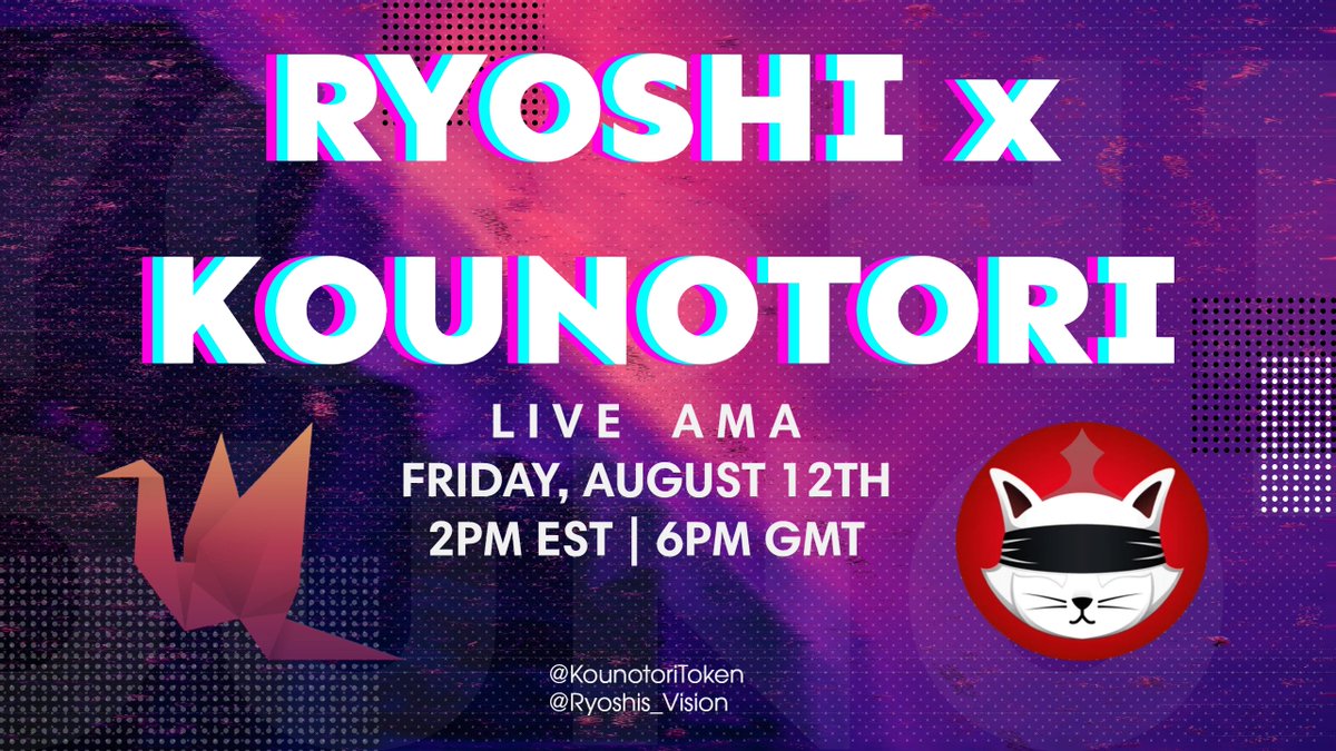 Come join us for an #AMA with the <a href="/KounotoriToken/">Kounotori Token</a> community this Friday, August 12th, at 2pm EST (6pm GMT)

x.com/i/spaces/1djGX…

#RyoshiArmy #KTO
