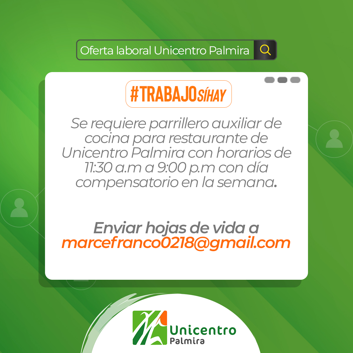 UnicentroPal's tweet photo. #TrabajoSíHay ¡Comparte o etiqueta al que le pueda interesar! https://t.co/0mgRwHI7Gf