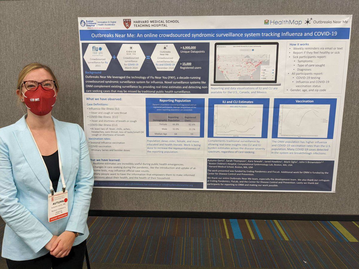 AutumnGertz's tweet photo. Excited to be in person at #ICEID2022 presenting “@OutbreaksNearMe: An online crowdsourced syndromic surveillance system tracking influenza and COVID-19” 🦠😷 https://t.co/8EuAi5R1F0