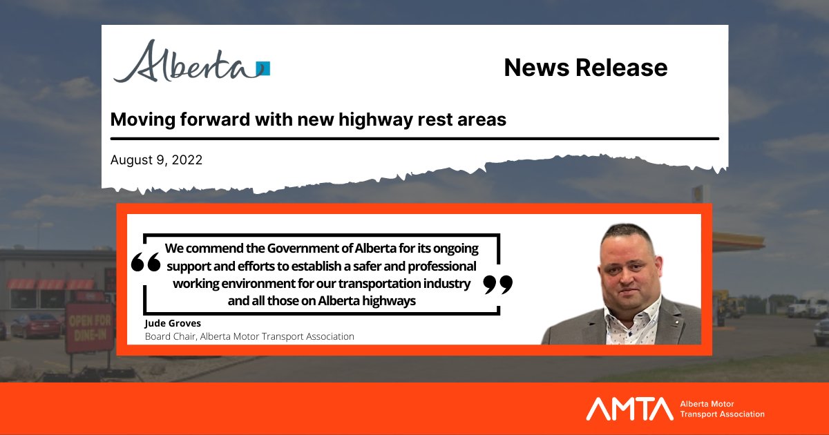 The <a href="/YourAlberta/">Alberta Government</a> has announced the next phase in developing new highway rest areas. It follows two years of gathering feedback from municipalities and the trucking industry.

Here is a statement from AMTA Board Chair Jude Groves.

Government details here: alberta.ca/release.cfm?xI…