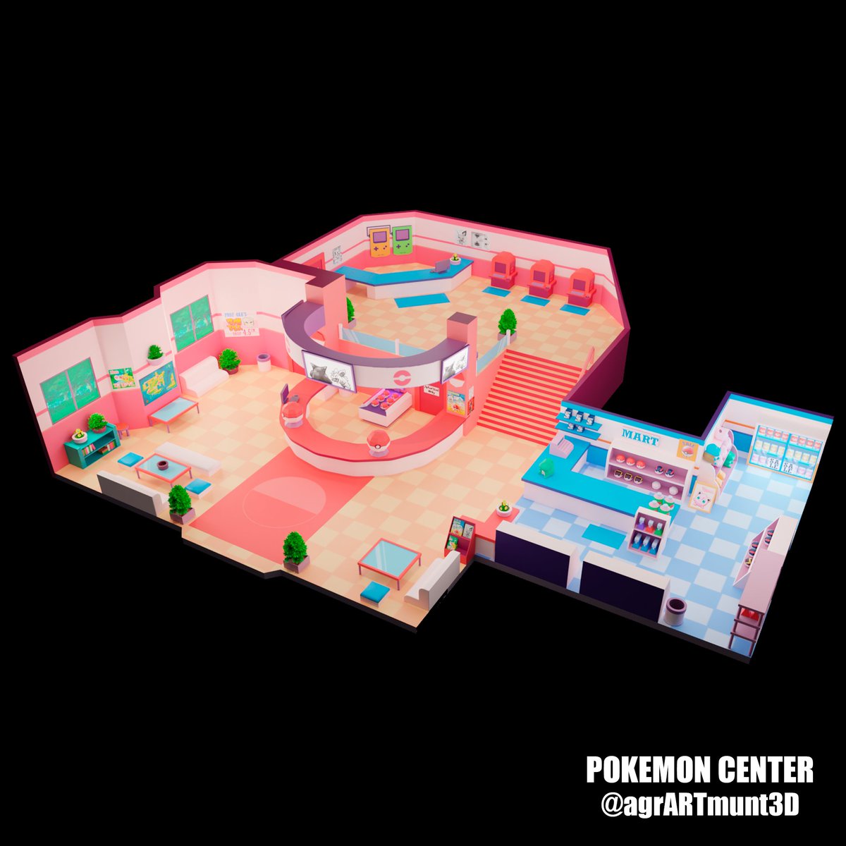 AgrARTmunt3D's tweet photo. It's been a long journey to be able to finish this Pokemon Center but I finally done It and I am really proud of this 🥺 

Any RT or like is appreciated 🤗🥰

The concept I used for the model was made by @huttaburger 

#blender #b3d #pokemon #3dart #3dmodel #Blender3d #cycles https://t.co/SbngVQdFwE