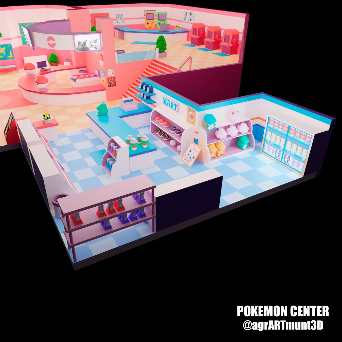 AgrARTmunt3D's tweet photo. It's been a long journey to be able to finish this Pokemon Center but I finally done It and I am really proud of this 🥺 

Any RT or like is appreciated 🤗🥰

The concept I used for the model was made by @huttaburger 

#blender #b3d #pokemon #3dart #3dmodel #Blender3d #cycles https://t.co/SbngVQdFwE