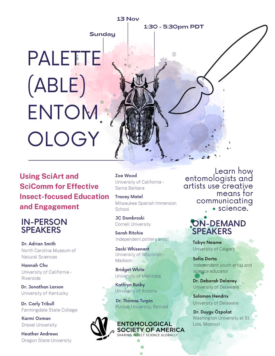 Attending the <a href="/EntsocAmerica/">Entomological Society of America</a> meeting this November? Consider attending our program symposium on #sciart and #scicomm in #entomology! So many awesome in-person and on-demand speakers on diverse topics!