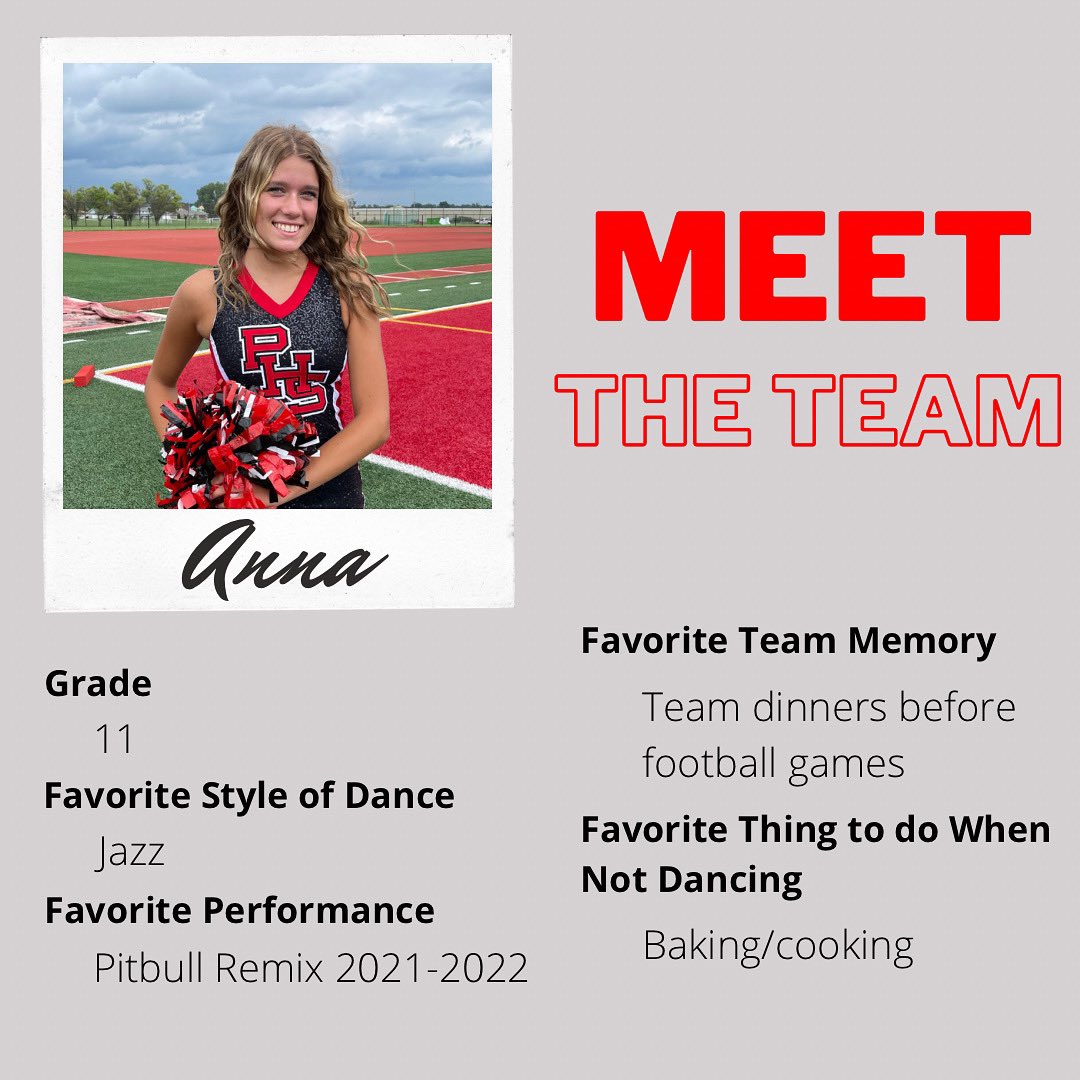 PortageHSDance's tweet photo. Leading up to the first day of school next week we will be introducing our 2022-2023 Team!

Next we have Junior Anna! ❤️🤍 https://t.co/EpcXPoelqW