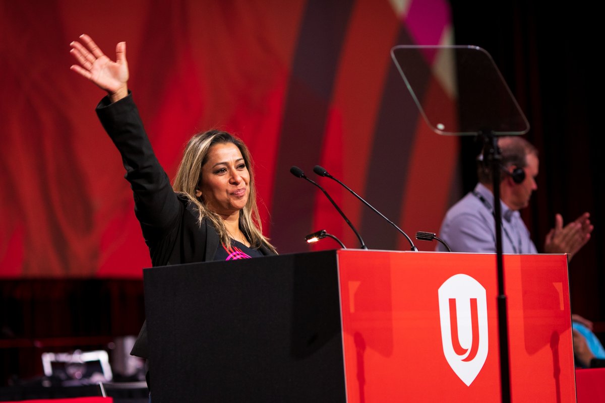 UniforTheUnion's tweet photo. Watch the report from @NaureenRizvi1, Ontario Regional Director, who addressed Convention today.  https://t.co/O5QZq38qig
#Unifor #UniforTogether https://t.co/xSYUbM8R6y