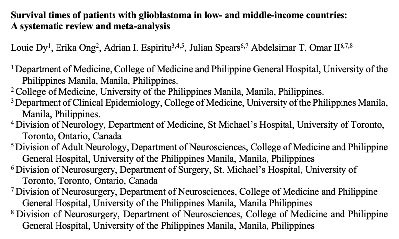 neuroaidz's tweet photo. A new research paper is coming out! 🤩

Congratulations, Louie Dy and Erika Ong for this great accomplishment! Thank you so much @atomar_md for involving me in this important project, and congratulations as well! 🙌🏼 Next paper? 😅

#GBM #survivaltimes #LMIC #neurosurgicalreview https://t.co/WJFYITEkbf
