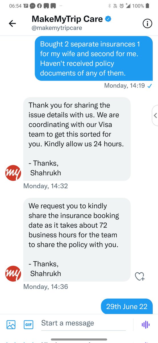 arsheesh's tweet photo. This showcases the efficiency  of @makemytripcare @makemytrip. Absolutely #Useless #WorstService #pathetic customer Service. @AdityaBirlaGrp bought insurance from you #Badexpereince https://t.co/pJYJd5exHr