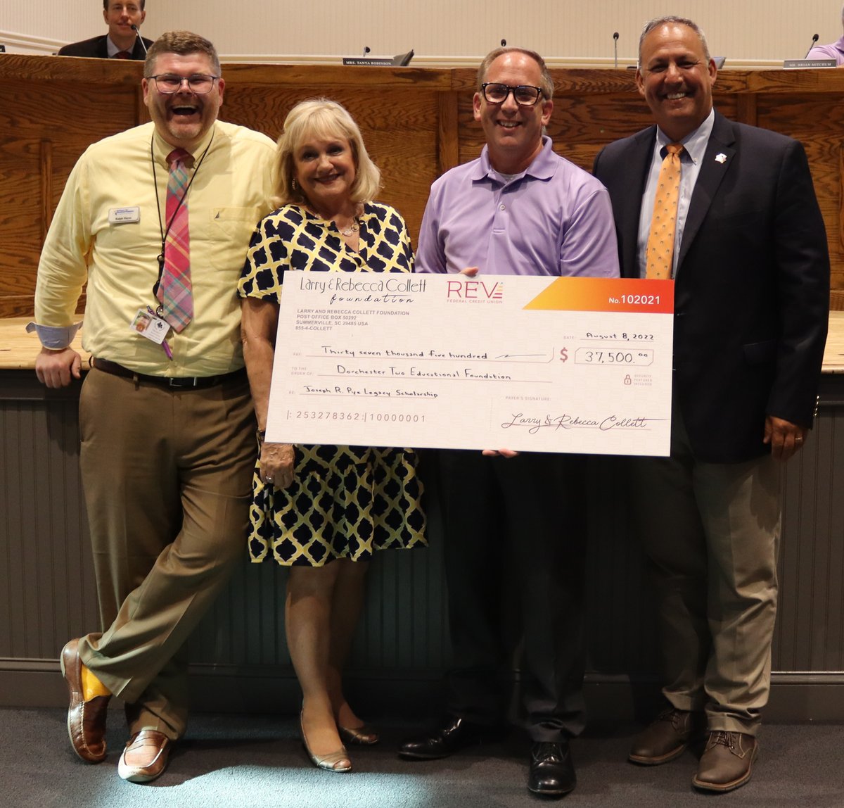 Our Board thanked the Larry &amp; Rebecca Collett Foundation for donating $37,500 to DD2 Foundation's Joseph R. Pye Legacy Scholarship! #DD2Strong

This ensures the scholarship named after former Supt Joe Pye makes a difference for generations.

Scholarship - dd2foundation.org/pye