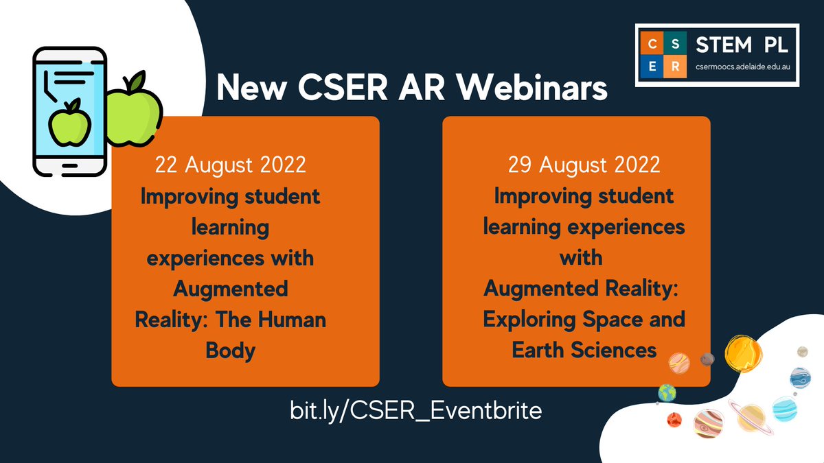 cserAdelaide's tweet photo. Join us for two new AR webinars on 22nd and 29th August. Learn how integrating Augmented Reality in to your teaching can enhance student learning experience! https://t.co/fUi4iBHsyg https://t.co/KAgvn1tq1G