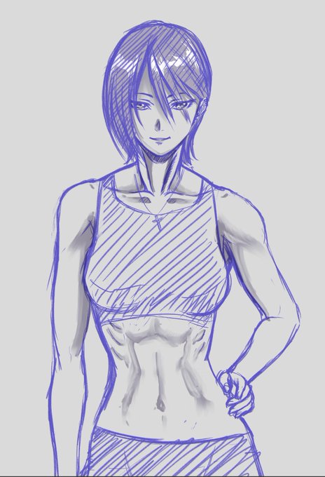 うちの綾香さん、設定通りに描くとこのくらい筋肉質ではある。元々格闘技やっててリッターSSを日常的に乗り回してるからこのくらいあった方が自然かなぁと…… 