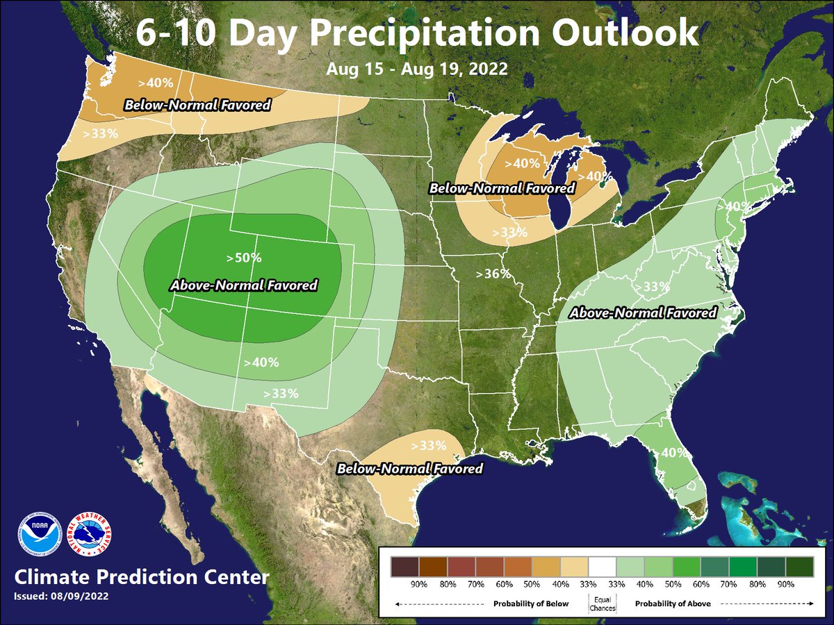 Doesn't look like the monsoon is ready to give up anytime soon. Here is the 6-10 day outlook for the mid August time period. #utwx #cowx
