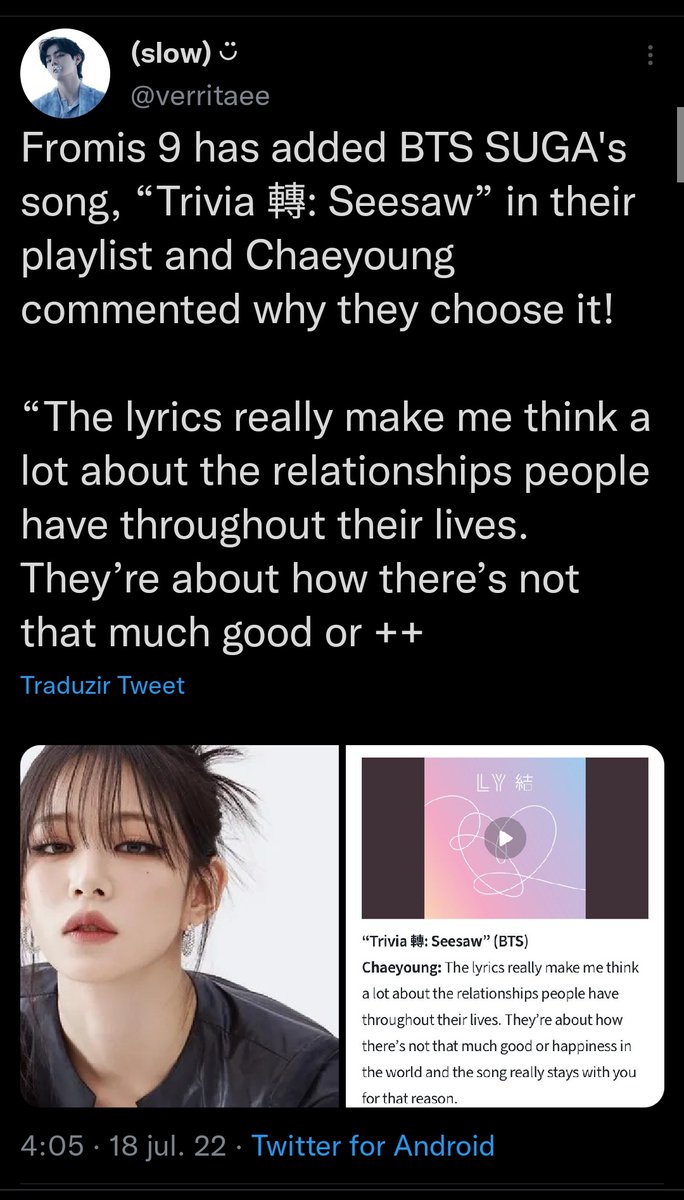 btsfr9mis's tweet photo. chaeyoung is an army? 👀
#프로미스나인 #방탄소년단 https://t.co/7Smg8vXMid