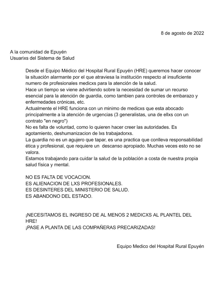 Paula12526102's tweet photo. Situación en hospital de Epuyen.
Habrá nuevo decretazo para obligar también a estos médicos a trabajar día, noche....sin descanso y en negro??
Parece que es la idea más genial y trabajada que tienen. 
@saludchubut @JornadaWeb @ElChubut @ADNsur @barciaml @ornellavezzoso https://t.co/LojeQy0Wzd