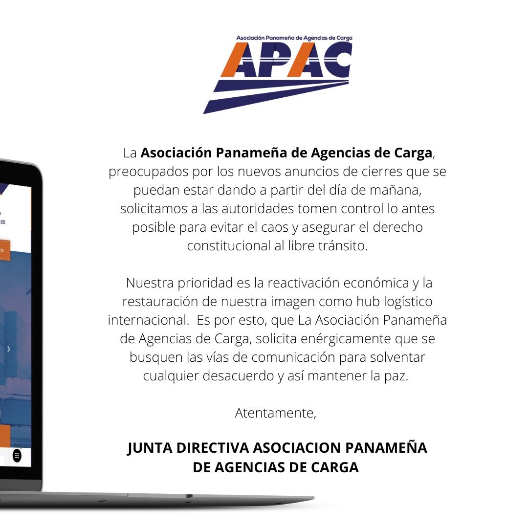 apacpty's tweet photo. ⚠️COMUNICADO⚠️
Panamá, 09 de agosto de 2022.
Atentamente,
JUNTA DIRECTIVA
ASOCIACION PANAMEÑA DE AGENCIAS DE CARGA.
#comunicado #coel #mici #gobiernodepanama #gob #camaramaritima #apac #panama #comunicadoapac https://t.co/EM1XxVG1wy