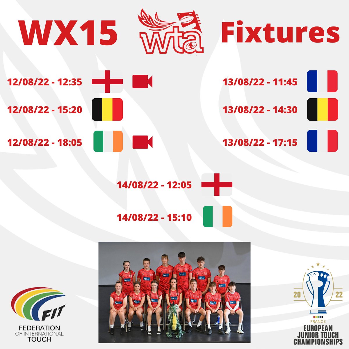 With just over 2 days to go until first tap off at the 2022 JTC here are your fixtures for all 4 Wales squads attending. With the absence of a Junior Tournament since 2019, all players coaches and Team Managers are excited to get going once again.