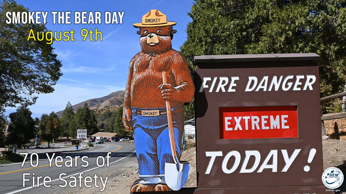 NVEmergencyMgmt's tweet image. #SmokeyBear turns 78! Born on Aug 9, 1944, the #USForestService &amp;amp; #AdCouncil made a bear the symbol for their #ForestFirePrevention campaign. Albert Staehle painted the 1st poster of a bear pouring H2O on a campfire. In 1947, his slogan became “Only YOU Can Prevent Forest Fires!”