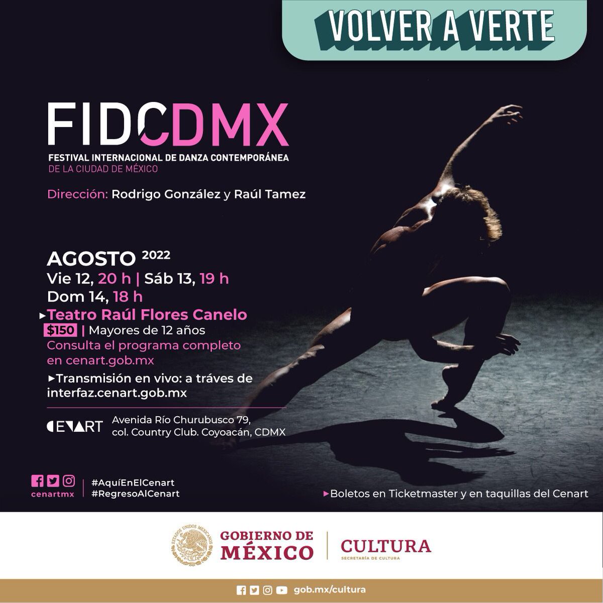 InterfazCenart's tweet image. Sigue la #Transmisión.
Festival Internacional de Danza Contemporánea de la Ciudad de México, @FIDCDMX 2022.
Del 12 al 14 de agosto, en el Teatro Raúl Flores Canelo del @Cenartmx.
No se lo pierdan #EnVivo por @InterfazCenart.
interfaz.cenart.gob.mx/video/fidcdmx_….